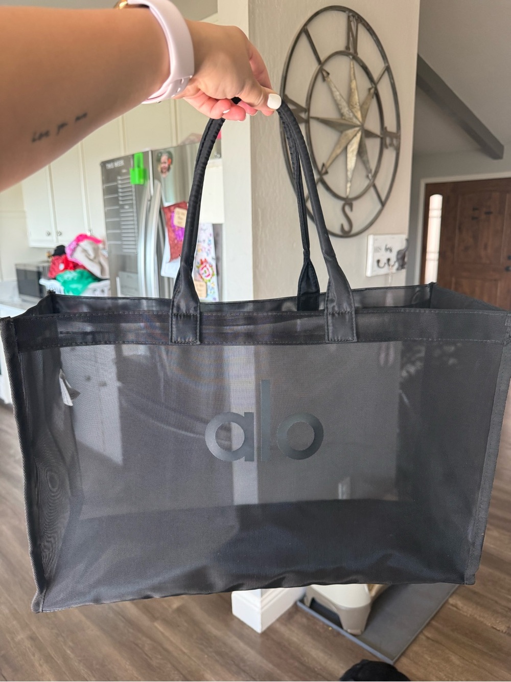 ALO Yoga Black Mesh Tote Bag with Logo